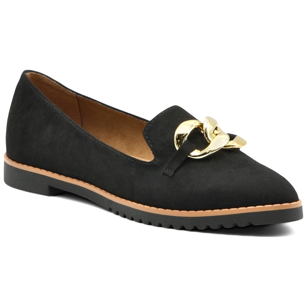 Adrienne Vittadini Black Loafers with Gold Accent